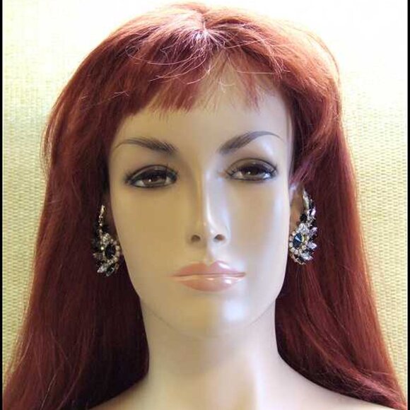 D&E Juliana Earrings Black n Clear Crystal Feathers 1950s Jewelry 13591 - Picture 5 of 7